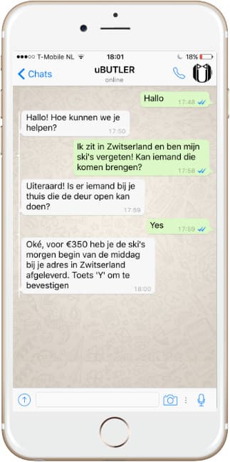 Whatsappen naar uBUTLER om een verzoek in te dienen